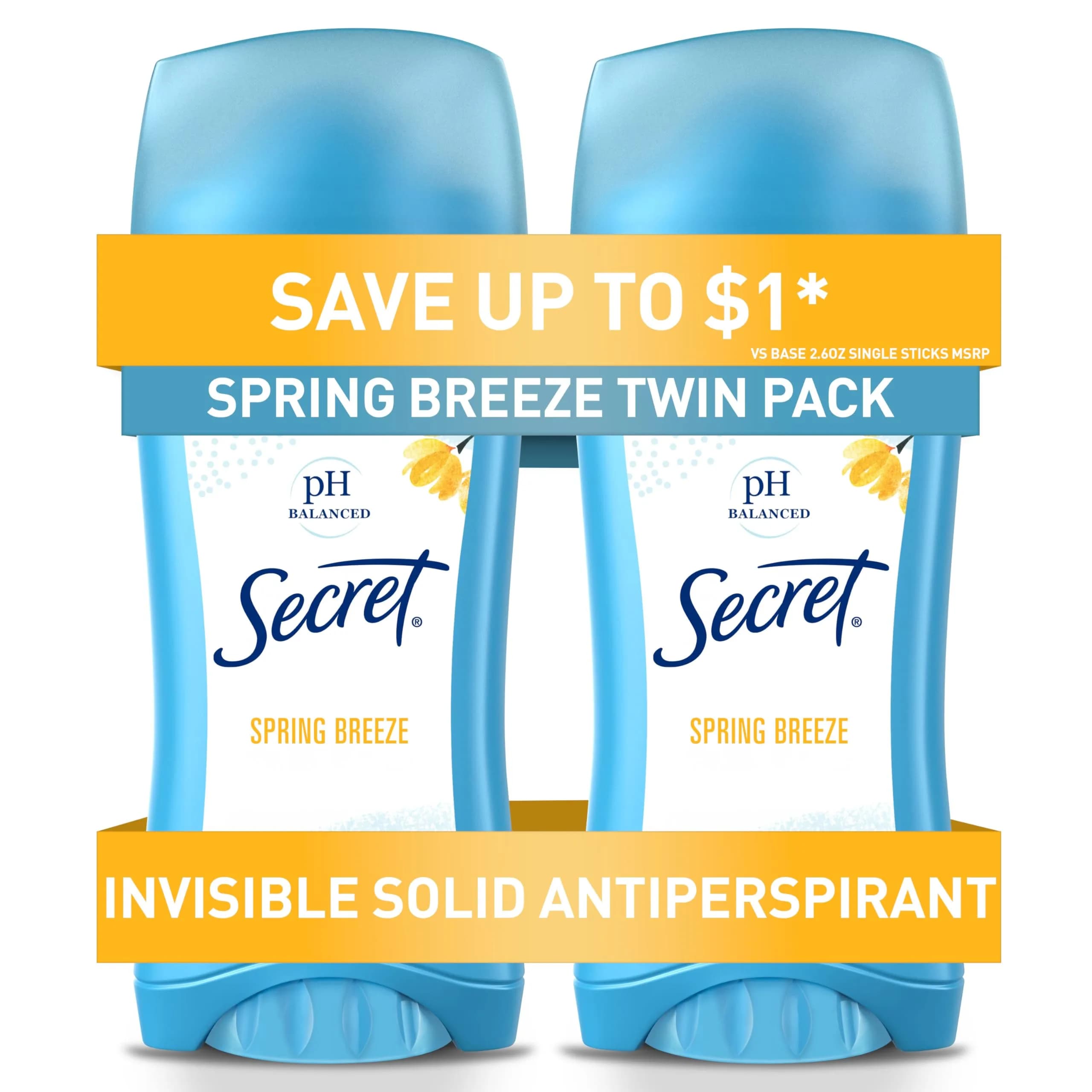 Secret Powder Fresh Invisible Solid Antiperspirant Deodorant 156g (5.2 oz Twin Pack) | 24hr Sweat & Odor Protection - main product image