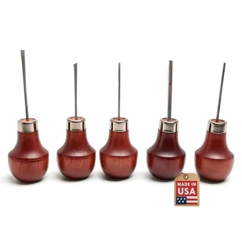 UJ Ramelson Co Wood Carving Tools Palm Set for Woodworking, Fine Miniature Detail, Stamp Making, Tile Etching, Mini Chisel and Gouge, 5 Pieces | Precision Miniature Carving thumbnail 1