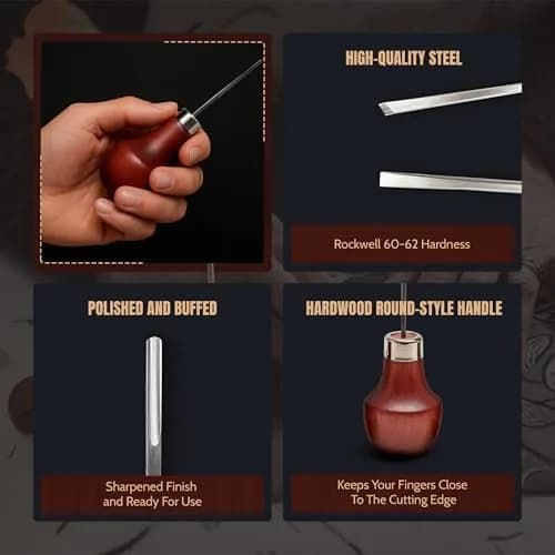 UJ Ramelson Co Wood Carving Tools Palm Set for Woodworking, Fine Miniature Detail, Stamp Making, Tile Etching, Mini Chisel and Gouge, 5 Pieces | Precision Miniature Carving thumbnail 3