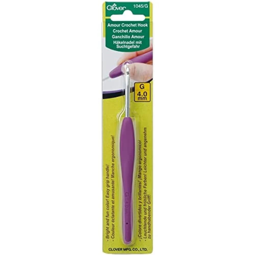 Clover Crochet Hook No. 2/1.50mm Yellow | Precision Steel Crochet Tool with Rubber Handle — US G / 4.00 mm