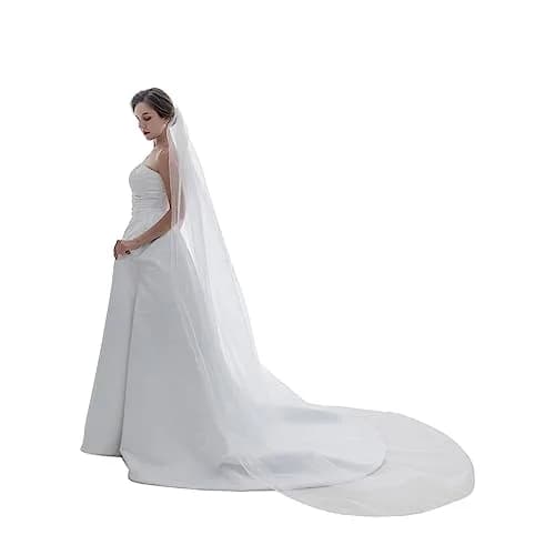 SAMKY Bridal Wedding Veil - White Elbow Length 30" | Pencil Edge, 1 Tier, Illusion Tulle thumbnail 5