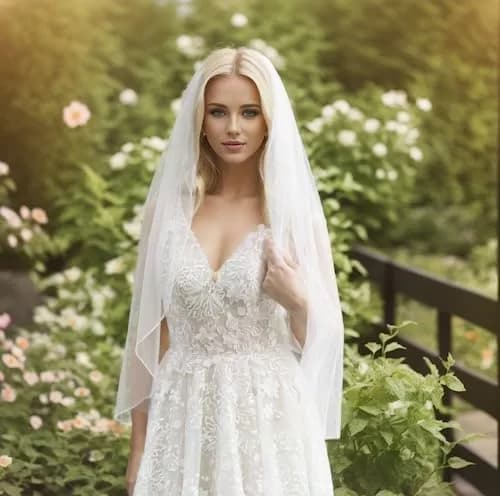 SAMKY Bridal Wedding Veil - White Elbow Length 30" | Pencil Edge, 1 Tier, Illusion Tulle thumbnail 2