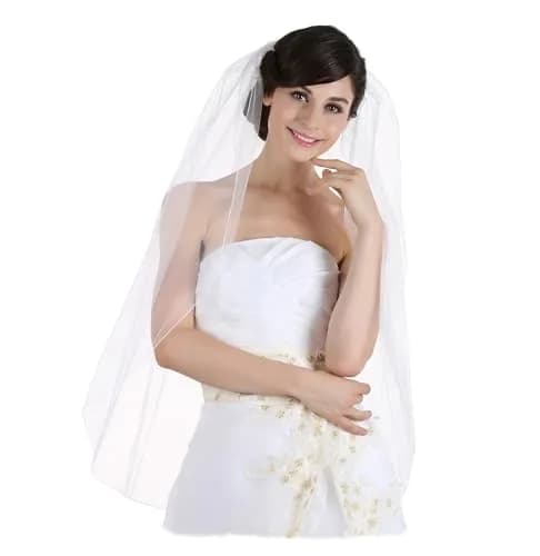 SAMKY Bridal Wedding Veil - White Fingertip Length 36" | Pencil Edge, Illusion Tulle thumbnail 1
