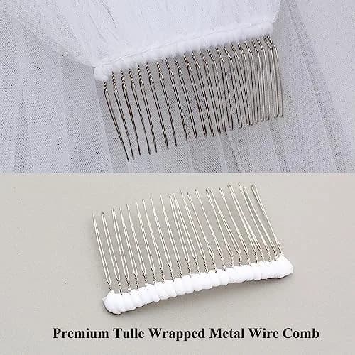 SAMKY Bridal Wedding Veil - White Fingertip Length 36" | Pencil Edge, Illusion Tulle thumbnail 6