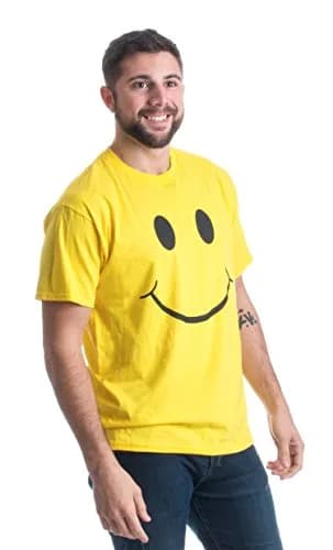 Ann Arbor T-shirt Co. Smile Face Unisex T-Shirt Medium Yellow | Soft Cotton, Modern Fit, Positive Vibe thumbnail 2