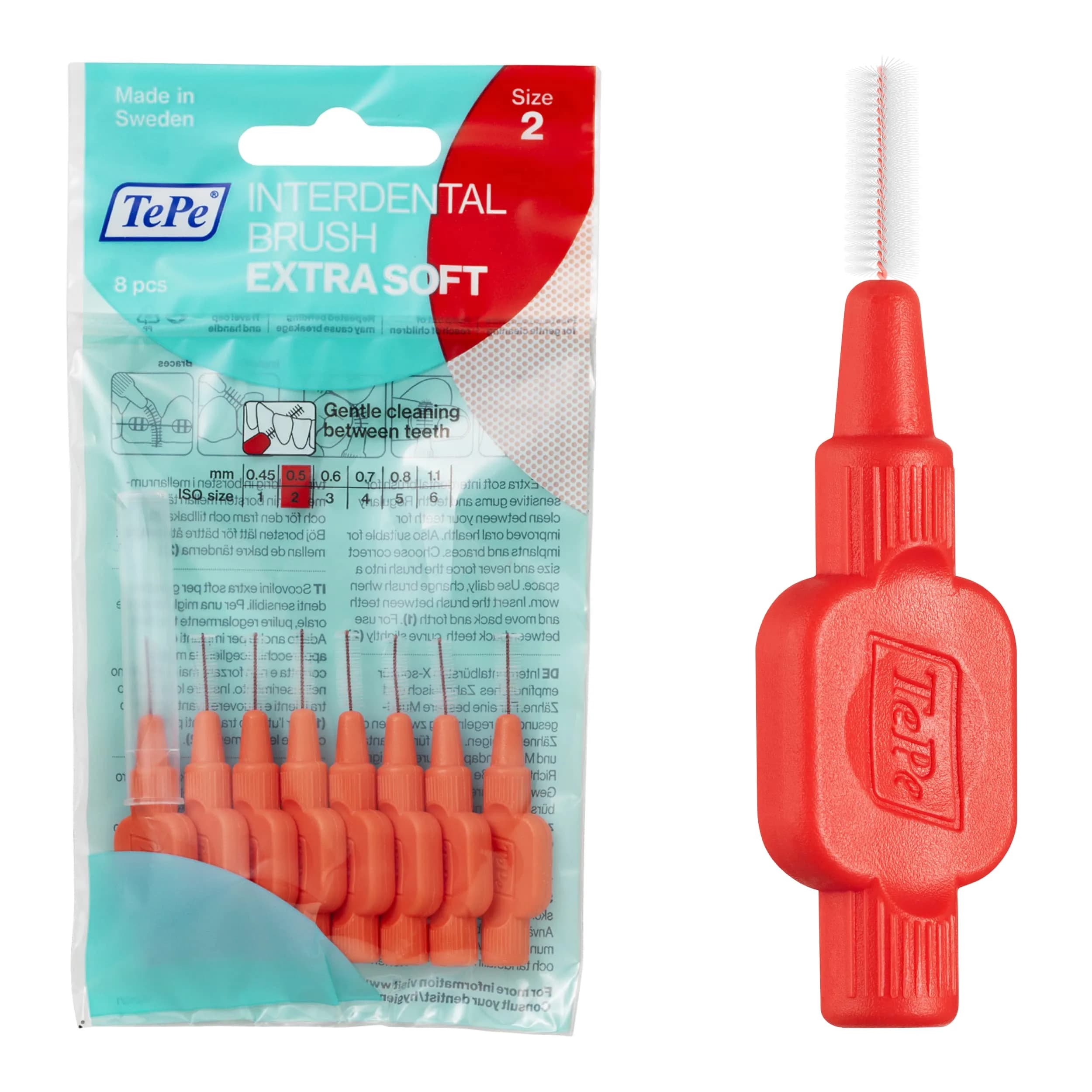 TePe Extra Soft Interdental Brush 1.1mm (Large Gaps) | Dermatologist Tested Hypoallergenic Toothbrush — Red