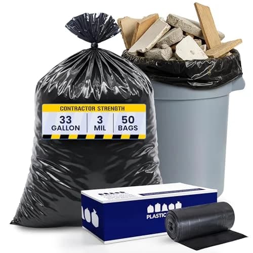 Plasticplace Contractor Trash Bags 33 Gallon | Heavy Duty 3.0 Mil, Black, 50 Count thumbnail 1