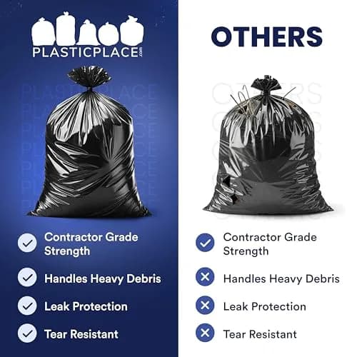Plasticplace Contractor Trash Bags 33 Gallon | Heavy Duty 3.0 Mil, Black, 50 Count thumbnail 5