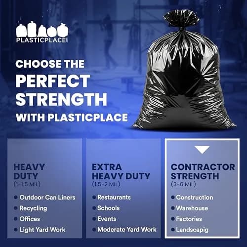 Plasticplace Contractor Trash Bags 33 Gallon | Heavy Duty 3.0 Mil, Black, 50 Count thumbnail 6