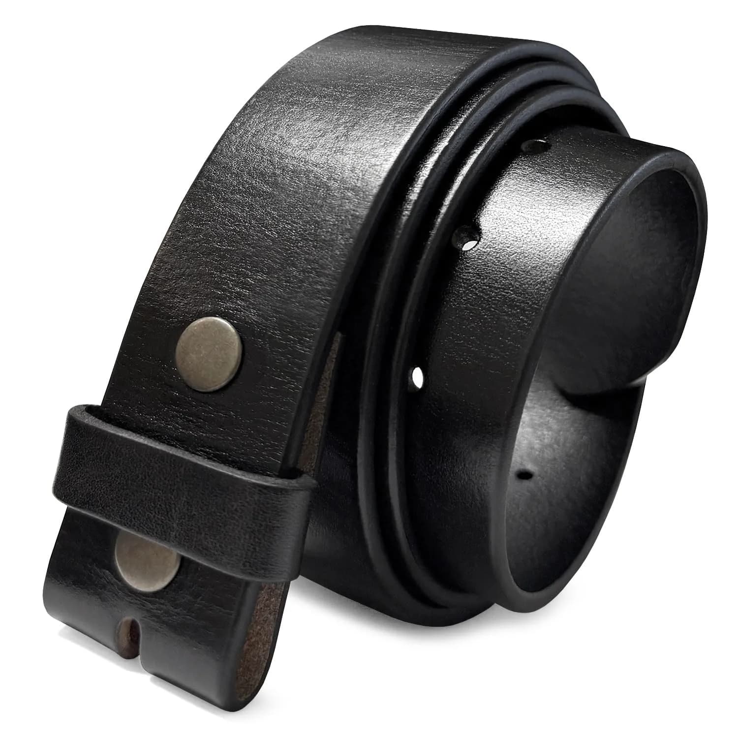 Belts.com Full Grain Leather Belt Strap 38mm (1.5 inch) Wide | Genuine Vegetable Tanned Leather with Snap Buckle — Slot Hole-black