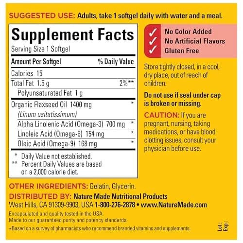 Nature Made Extra Strength Flaxseed Oil 1400 mg Softgels, 100 Softgels thumbnail 7