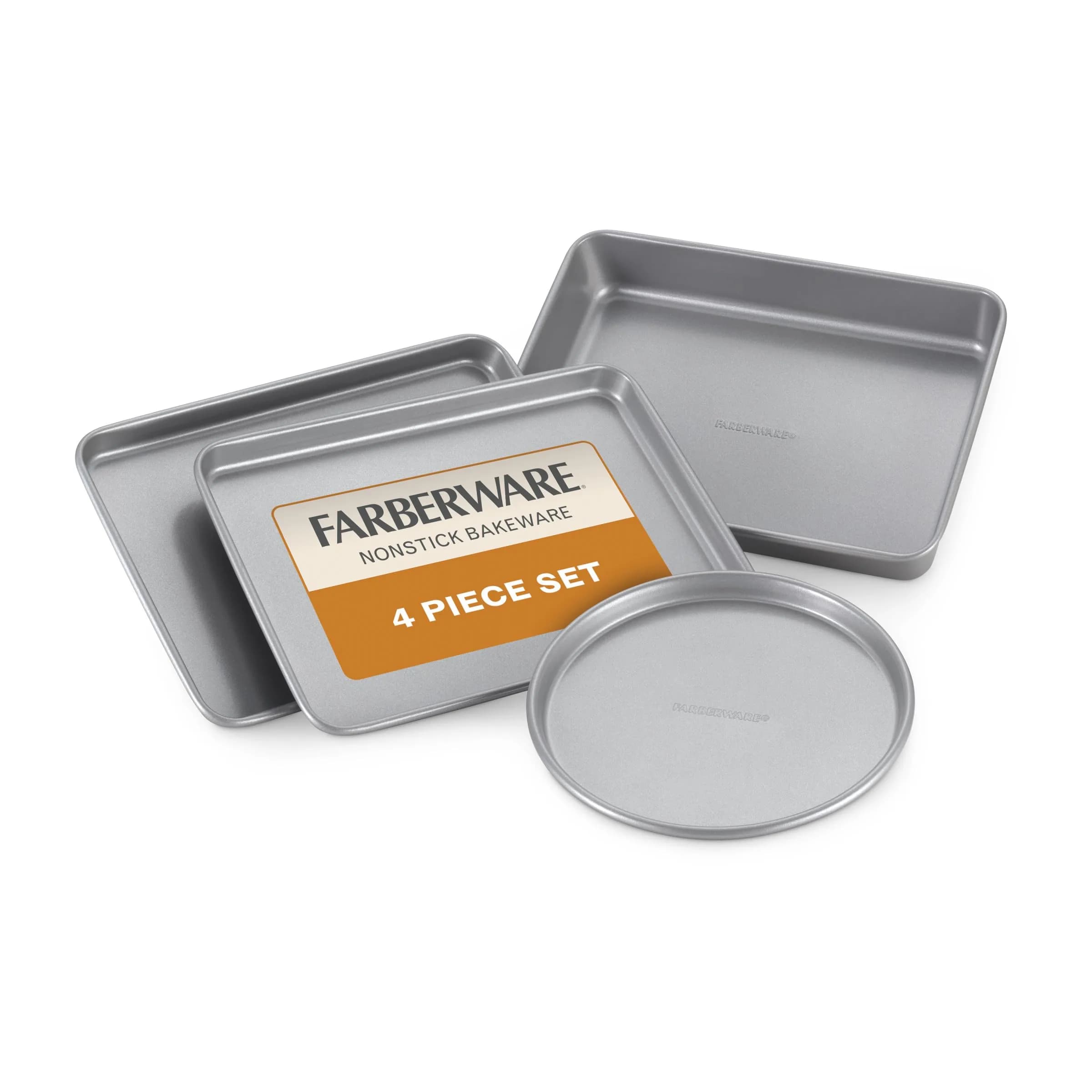 Farberware Gray Bakeware Steel Nonstick Toaster Oven Pan Set 4-Piece Baking Set 18cm (7.1in) x 18cm (7.1in) | Durable & Warp-Resistant - main product image