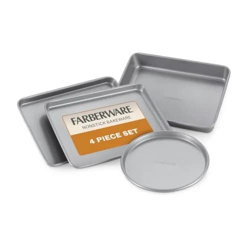 Farberware Gray Bakeware Steel Nonstick Toaster Oven Pan Set 4-Piece Baking Set 18cm (7.1in) x 18cm (7.1in) | Durable & Warp-Resistant thumbnail 1