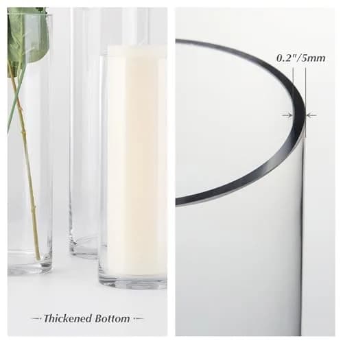WGVI Thick Tall Clear Cylinder Glass Vase 4" W x 16" H | Elegant Floral Centerpiece thumbnail 8
