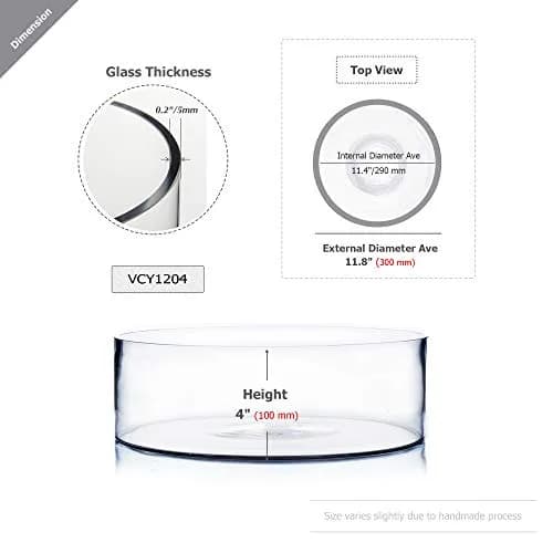 WGVI WGV Cylinder Vase 12"x4" Clear Flat Pan Style | Floral Centerpiece for Wedding & Home Decor thumbnail 2