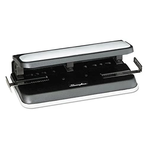 Swingline Heavy-Duty 3-Hole Punch, Adjustable, 9/32-Inch Holes, 32 Sheets Cap, Black | Durable Metal Construction with Patented Centamatic Centering thumbnail 1