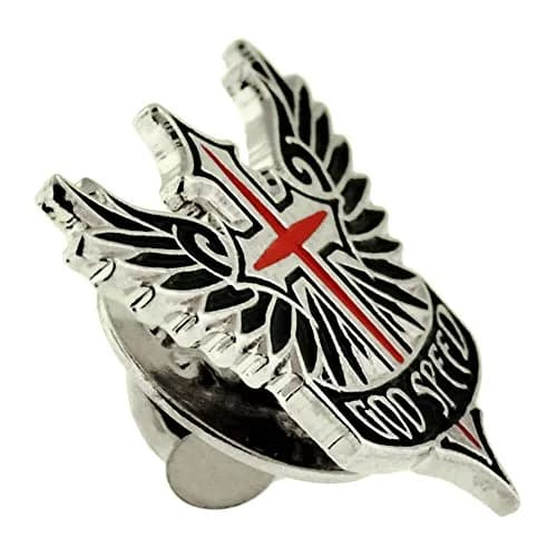 PinMart God Speed Cross Angel Wings Biker Enamel Lapel Pin – 1 Piece | Symbol of Safe Travels & Good Fortune thumbnail 2