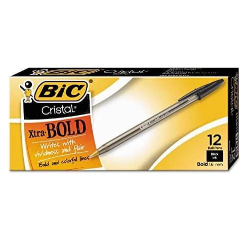 BIC Cristal Xtra Bold Ballpoint Pen, Black Ink, 1.6mm Bold, Dozen | Smooth Writing Instrument for Students & Office thumbnail 1