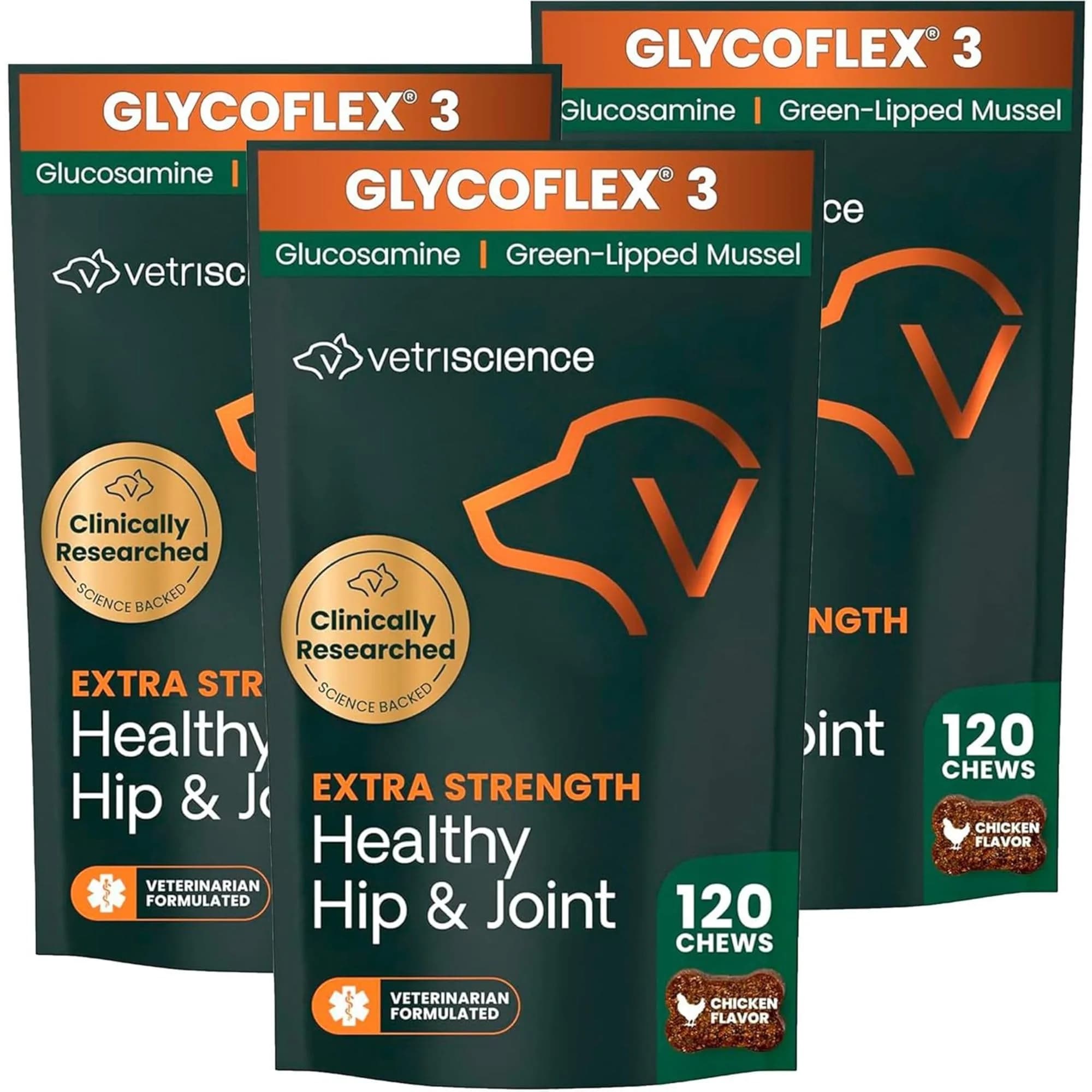 VetriScience Extra Strength Healthy Hip & Joint Chews for Dogs, 360 Chews (1080g / 2.4lb) | Vet-Formulated Mobility Support — Chicken Chews