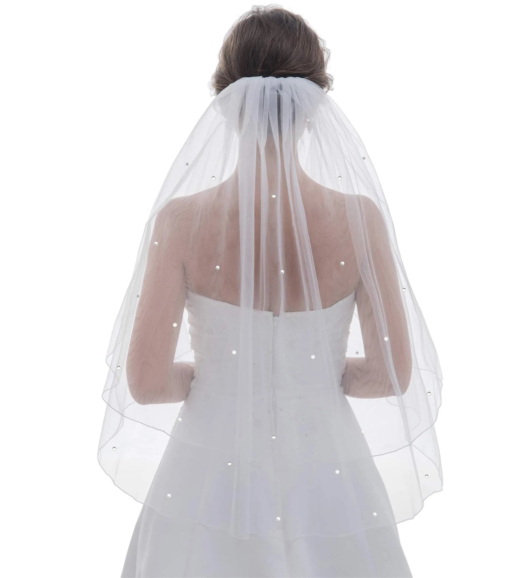 SAMKY Bridal Rhinestone Crystal Veil Light Ivory Elbow Length 30" | Elegant Wedding Accessory thumbnail 3