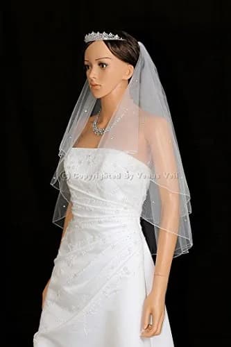 SAMKY 2T 2 Tier Rhinestone Veil - White Fingertip Length 36" | Bridal Accessory thumbnail 2