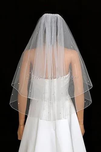 SAMKY 2T 2 Tier Rhinestone Veil - White Fingertip Length 36" | Bridal Accessory thumbnail 3