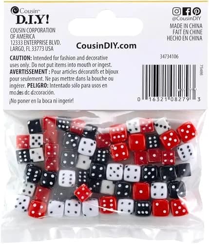 Cousin Dice Beads 8mm-10mm Acrylic Beads 62 Pack | Colorful Jewelry Craft Supplies thumbnail 2