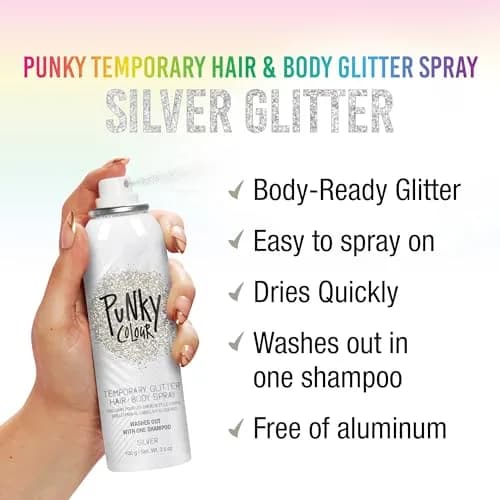 Jerome Russell Punky Silver Glitter Spray 3.5 oz | Sparkly Hair & Body Color for Kids & Adults thumbnail 2