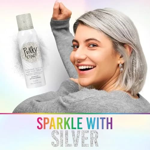Jerome Russell Punky Silver Glitter Spray 3.5 oz | Sparkly Hair & Body Color for Kids & Adults thumbnail 3