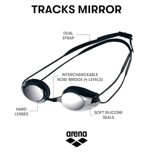 ARENA Tracks Unisex Adult Racing Swim Goggles FINA-Approved Anti-Fog Mirror Lens, Black/Smoke Silver/Black | Competitive Swimming Essential thumbnail 2