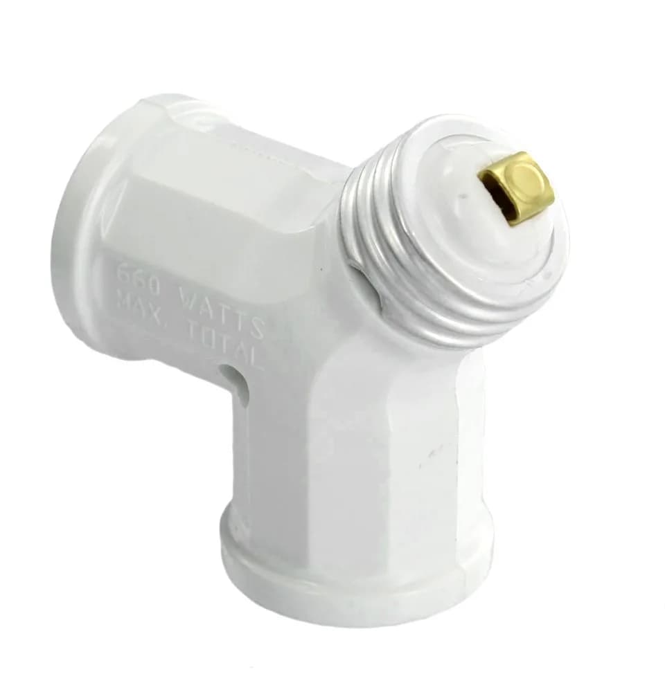 Leviton White Twin Light-Socket Adapter - 660W, 250V, Medium Base | Expands Single Socket to Two - main product image