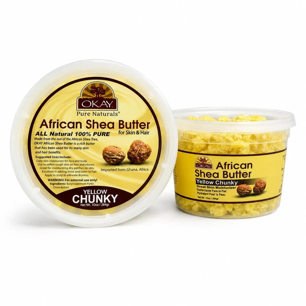 OKAY Natural Shea Butter Raw Chunky, White, 283 g (10 Ounce) | Pure, Unrefined, Moisturizing for Dry Skin — Shea Yellow / 10 Ounce