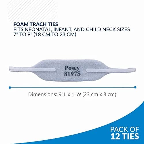 Posey Foam Trach Tie Small 23 cm (9 in) Neck Size | Pediatric Tracheostomy Tube Holder Pack of 12 thumbnail 2