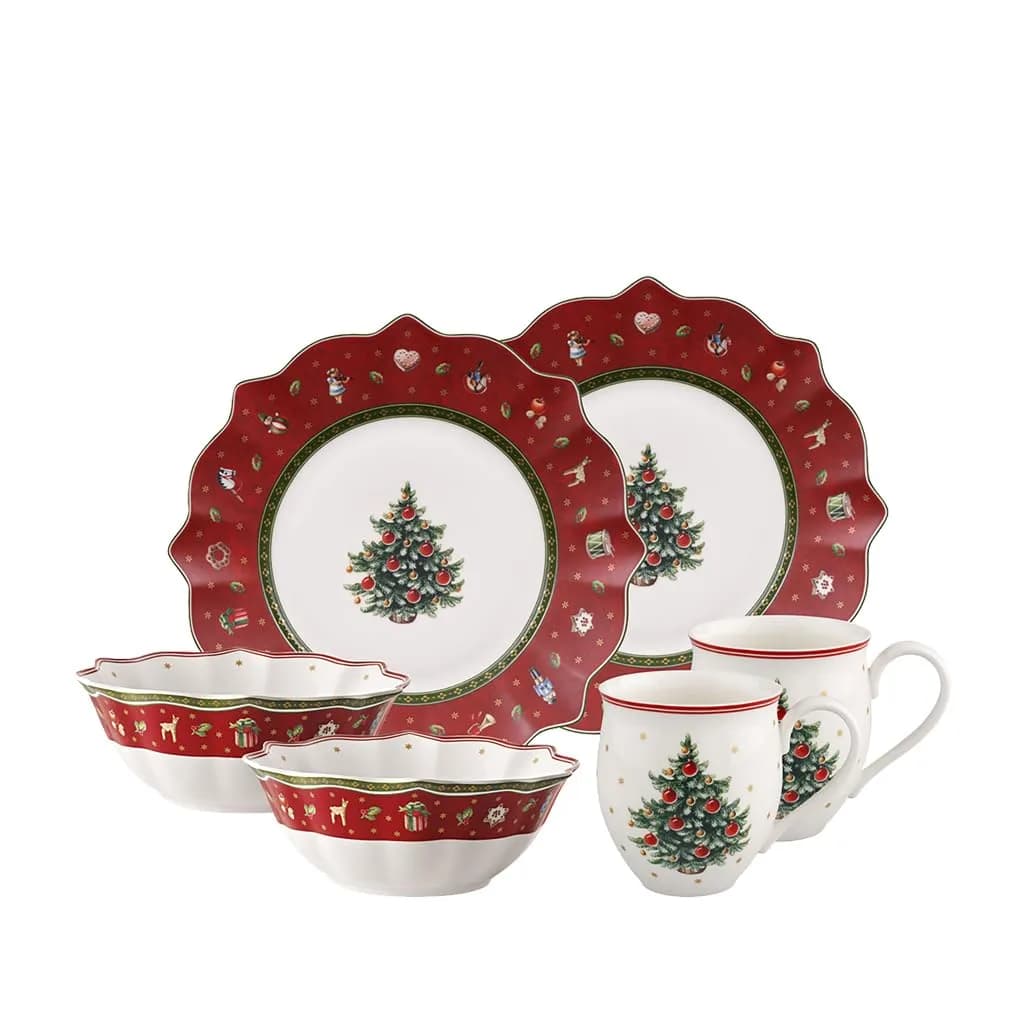 Villeroy & Boch Toy's Delight Breakfast Set for 2, Red 750ml (25.36 Fl Oz) | Festive Porcelain for Christmas Mornings