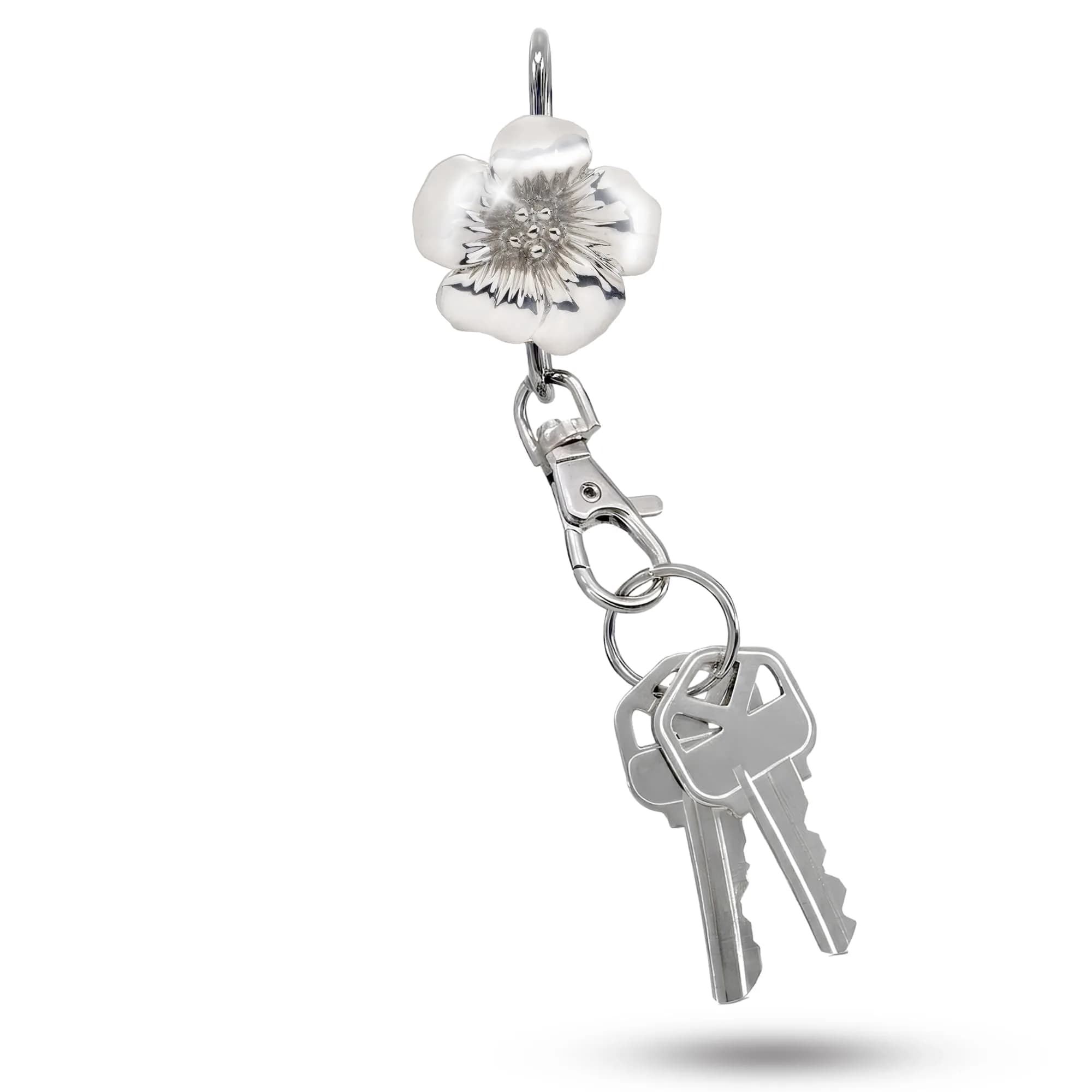 Finders Key Purse Two Kitties Key Finder | Stylish & Multifunctional (One Size) — Silver Floral