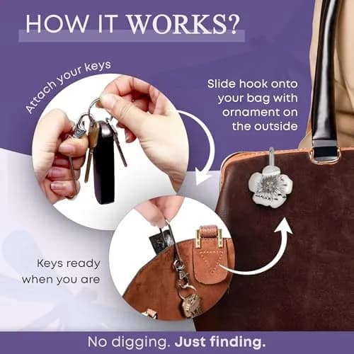 Finders Key Purse Silver Floral Keychain | Stylish & Multifunctional Accessory for Women thumbnail 6