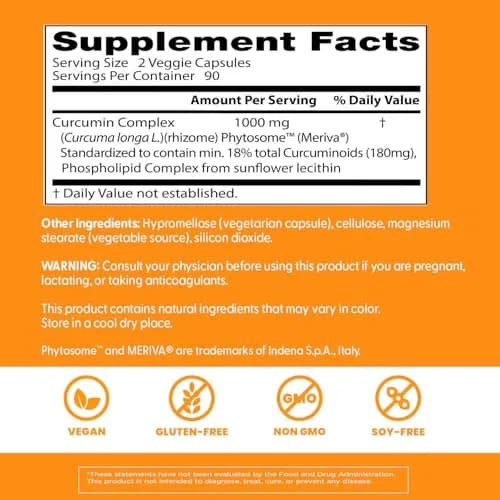 Doctor's Best Curcumin Phytosome 1000 mg 180 Veg Caps | Joint Health Support with Meriva thumbnail 3