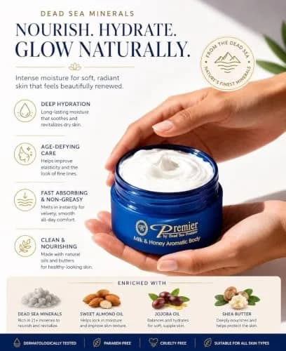 Premier Dead Sea Anti-Aging Body Cream - Milk & Honey 5.95 oz | Deep Hydration & Firming thumbnail 7