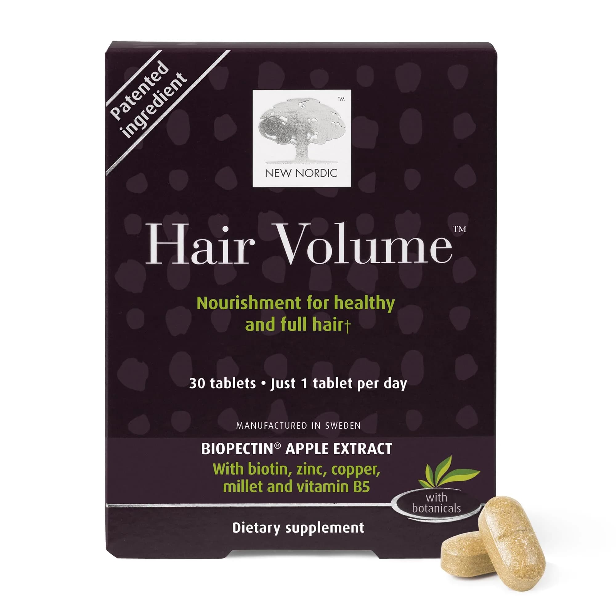 NEW NORDIC Hair Volume Daily Biotin Support Supplement | 30 Tablets | Supports Thicker, Fuller Hair — Purple