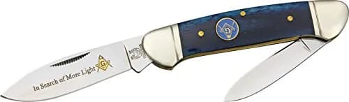 Rough Rider Masonic Canoe Knife 3 5/8" | Spear & Pen Blades, Blue Bone Handle - main product image
