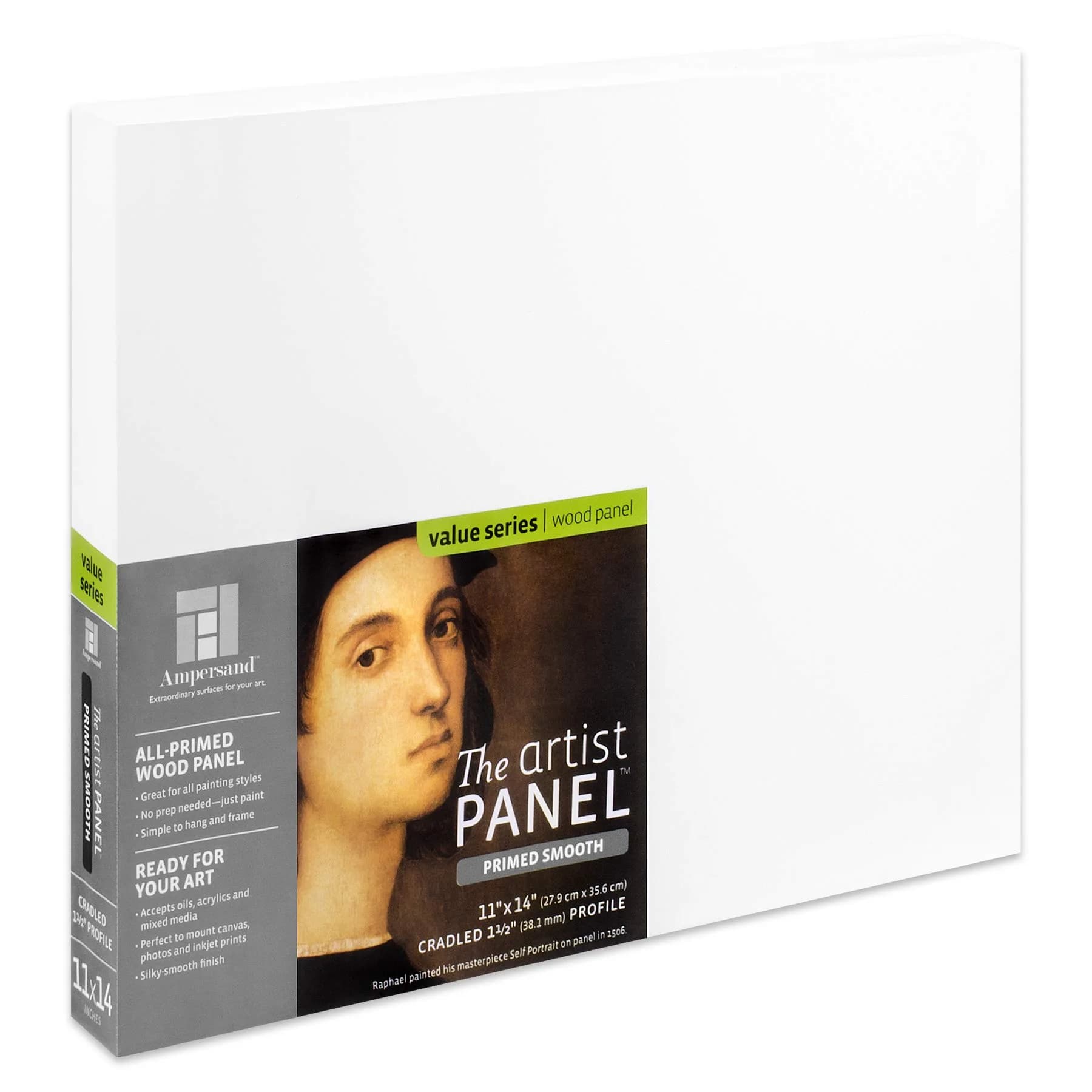 Ampersand Primed Smooth Gesso Panel 9x12 inch (22.86 x 30.48 cm) | Warp-Resistant Cradled Art Board — 1.5 Inch Depth / 11X14