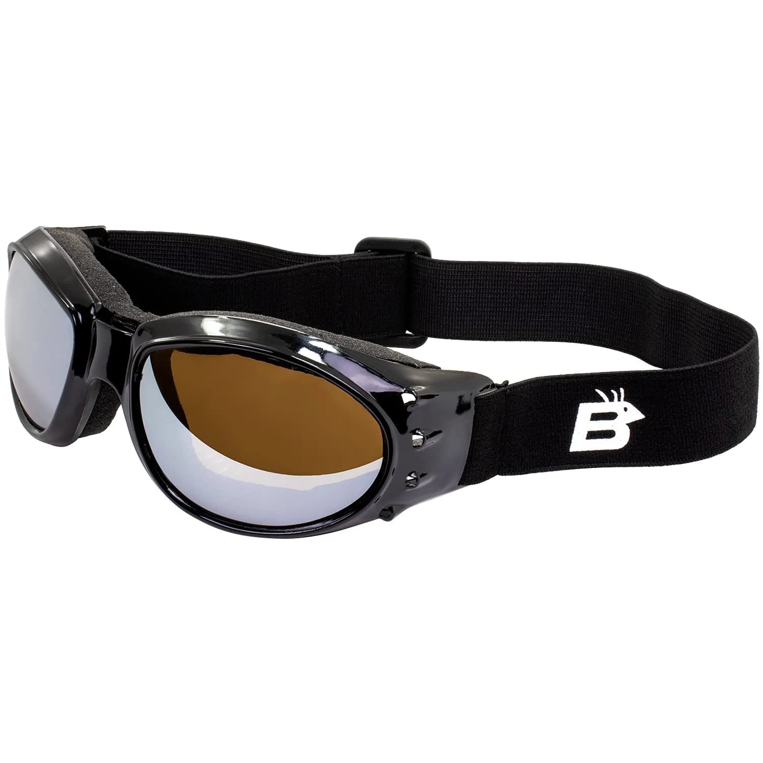 Birdz Eagle Motorcycle Goggles Black Frame Mirrored Brown Lens | 100% UVA/UVB Protection for Long Rides — Black Frame/Mirrored Brown Lens