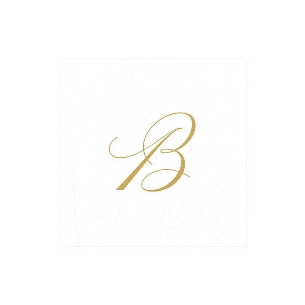 Caspari White Pearl Paper Linen Cocktail Napkins, Monogram Initial B, Pack of 30 (5"x5") | Imported from Germany