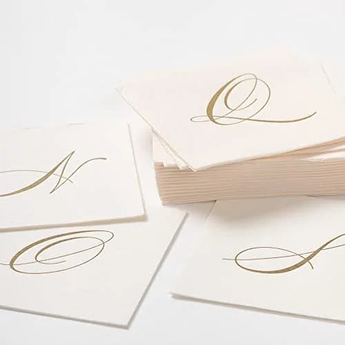 Caspari White Pearl & Gold Paper Linen Cocktail Napkins, Pack of 30 (5" Square, 10" Open) | Monogrammed for Elegant Entertaining thumbnail 2