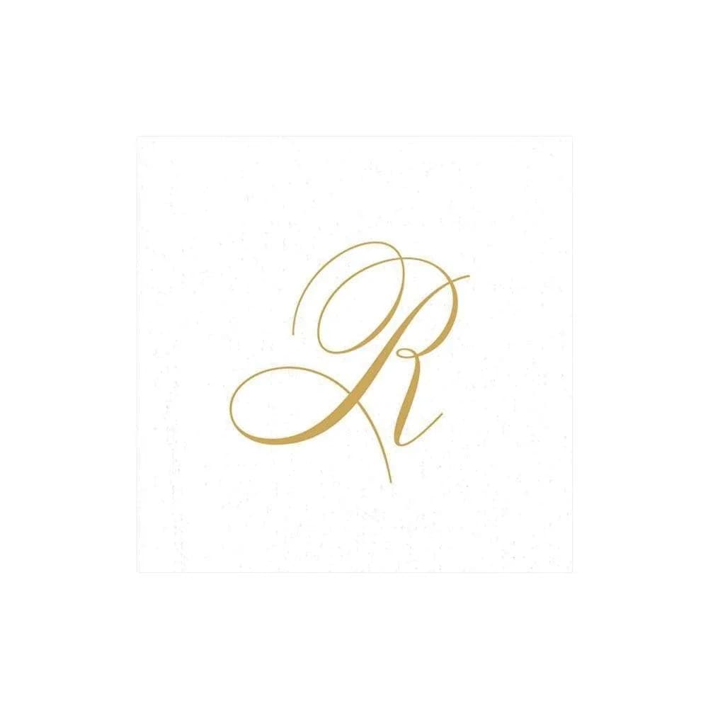Caspari White Pearl Paper Linen Cocktail Napkins, Monogram Initial R, Pack of 30 | Elegant Entertaining for India