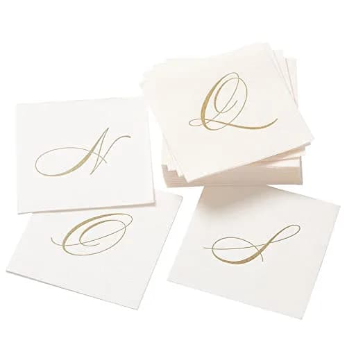 Caspari White Pearl Paper Linen Cocktail Napkins, Monogram Initial R, Pack of 30 | Elegant Entertaining for India thumbnail 3