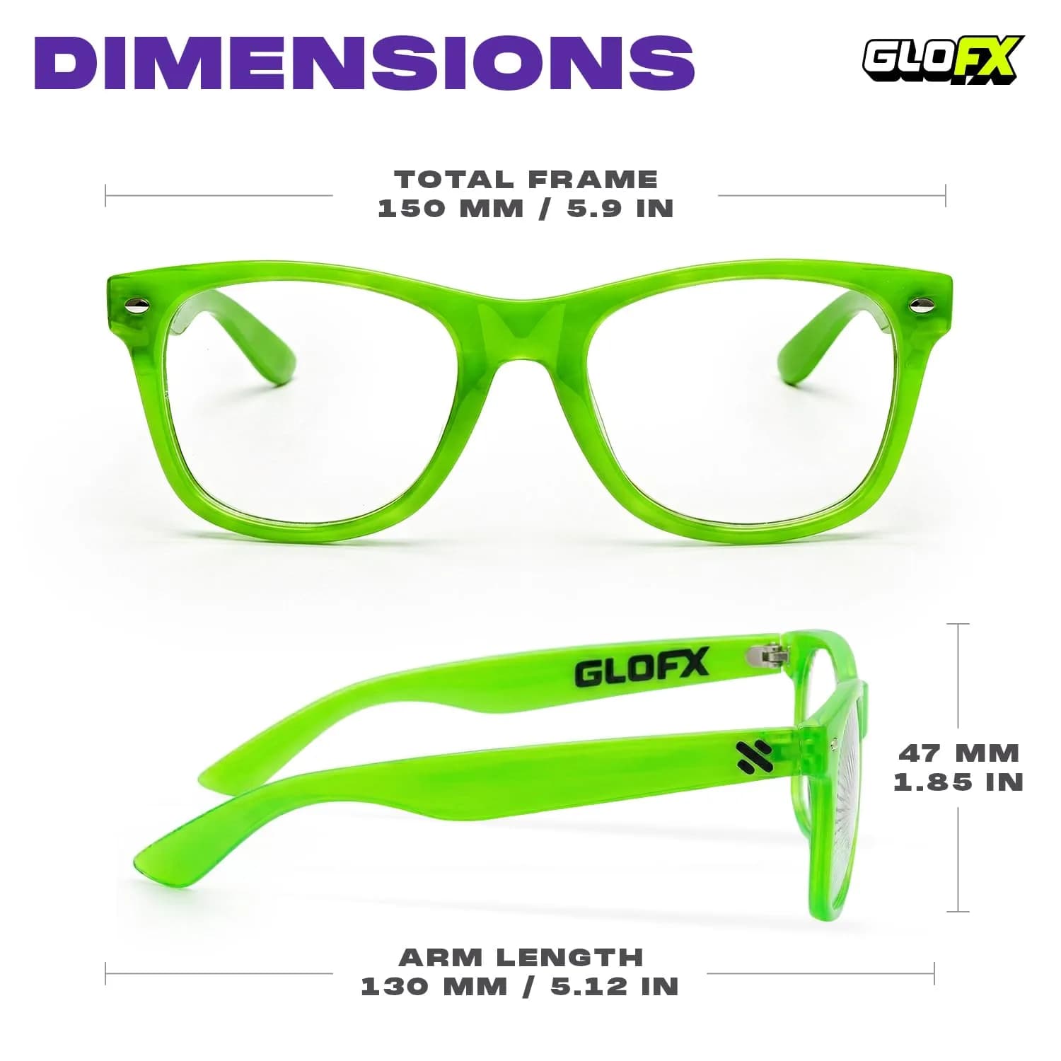 GloFX Ultimate Diffraction Glasses - Green - 3D Prism Rainbow Effect - Great Edm, Festival, Concert, Fireworks, Christmas Lights, and Rave Accessory - Green Frames thumbnail 2