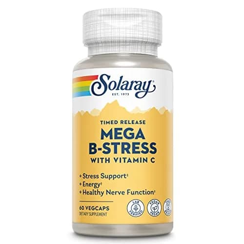SOLARAY Mega Vitamin B-Stress 60 VegCaps | Timed-Release B Complex with 1000 mg Vitamin C for Stress & Energy thumbnail 1