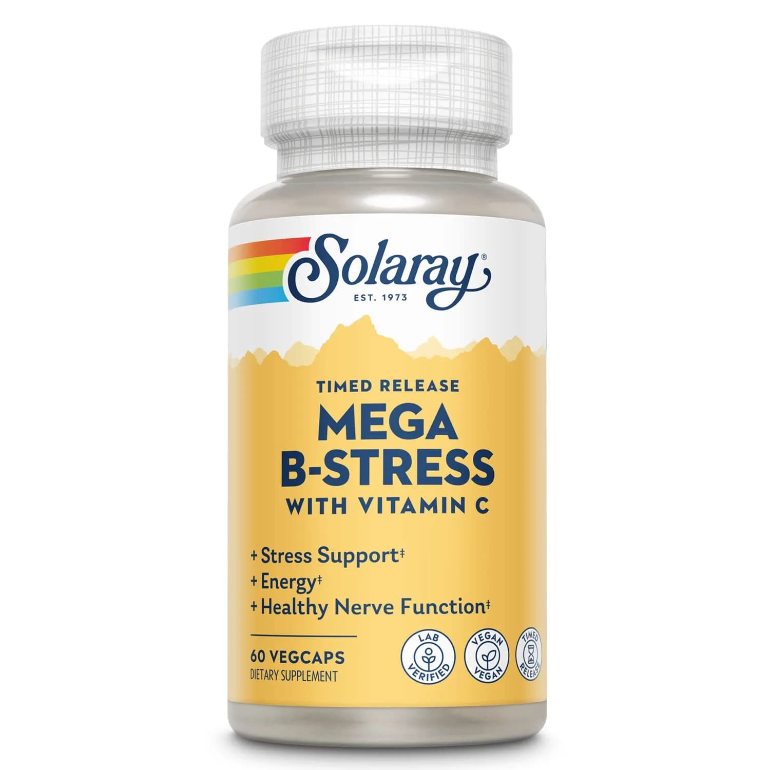 SOLARAY Mega Vitamin B-Stress 60 VegCaps | Timed-Release B Complex with 1000 mg Vitamin C for Stress & Energy - main product image