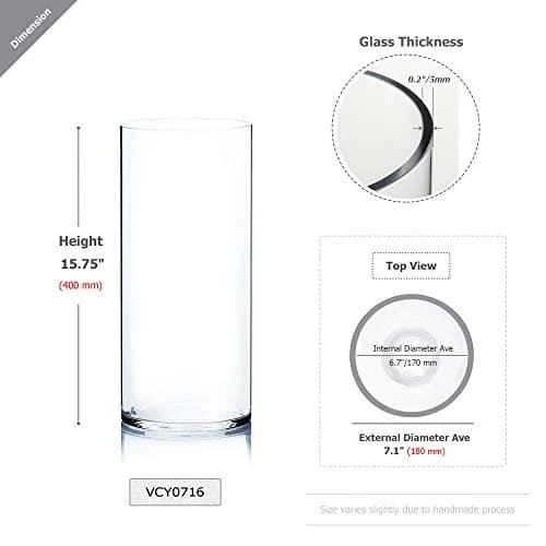 WGVI Clear Cylinder Glass Vase 18 cm (7") x 40 cm (15.75") | Large Diameter Floral Container for Weddings & Home Decor thumbnail 2